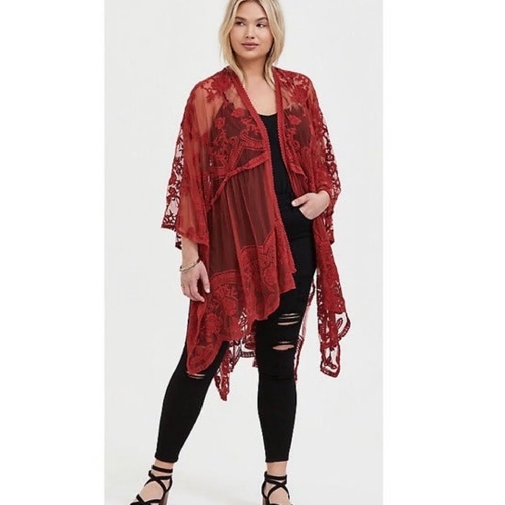 Torrid Red Embroidered Ruana - Picture 2 of 3